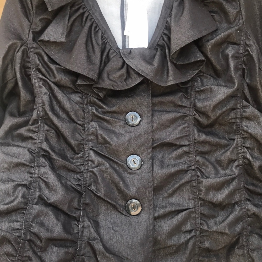 Bamboo Traders Black Ruffle Ruched Blazer Jacket Large NWT - Picture 2 of 6